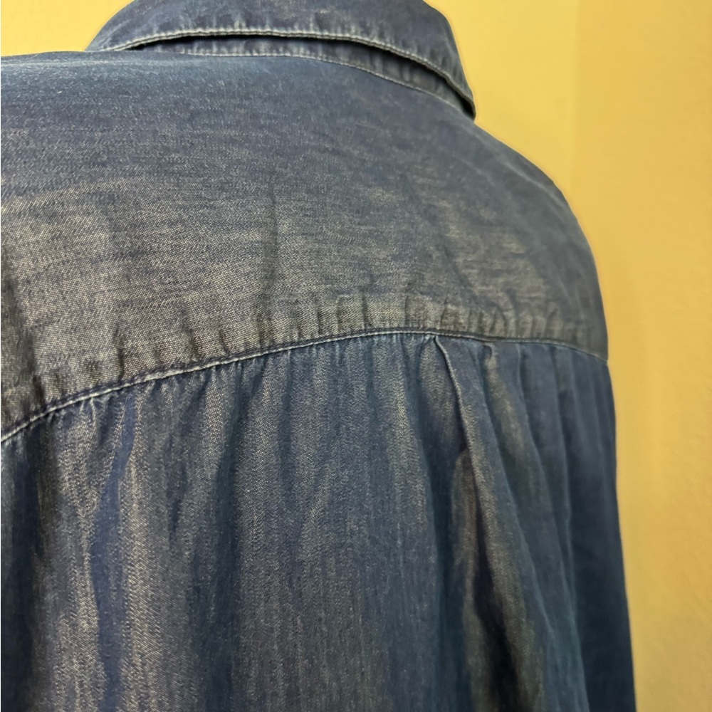 Denim Blue Button-Up Shirt Dress long sleeve collared V-neck front pocket 4x 32p - Picture 6 of 6